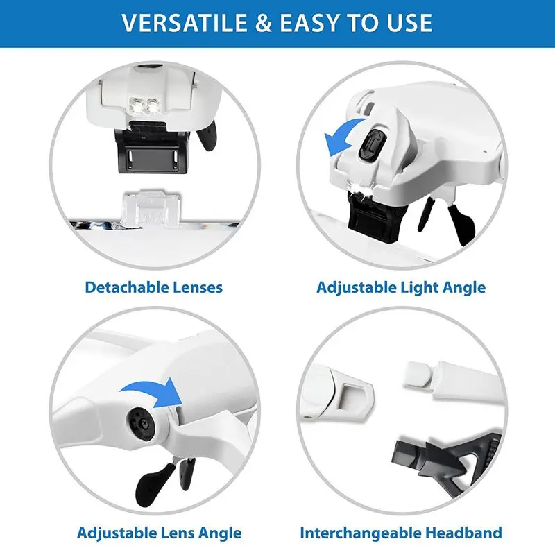  Head Mount Magnifier Eyeglasses - 2 Illuminated Led Light Professional Jeweler'S Loupe Bracket Inte