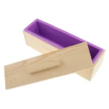 DIY Ручная работа силиконовая форма для мыла-прямоугольное Мыло плесень с деревянной коробкой и деревянной крышкой-фиолетовый+ дерево, 900 мл