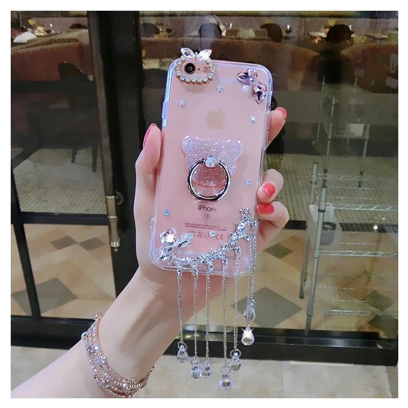 

for iphone 6 6s 7 8 X XS MAX XR FOR Samsung galaxy s9 S6 S7 s8 s10 EDGE PLUS NOTE 4 5 8 9 Diamond glitter bear Mount case cover