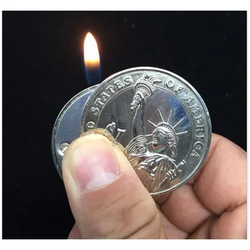 

Fashion Creative Mini Coin Shaped Butane Flame Lighter Metal Torch Lighter Novelty Gadget Gift Key Accessories Pendant NO GAS