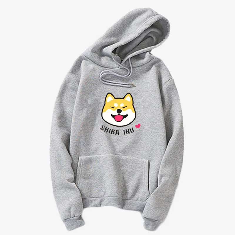 Для женщин Harajuku Kawaii милые shiba Inu Doge свитшот с принтом в Корейском стиле; уличная хлопковый топ нарядная толстовка с капюшоном Mujer - Цвет: gray