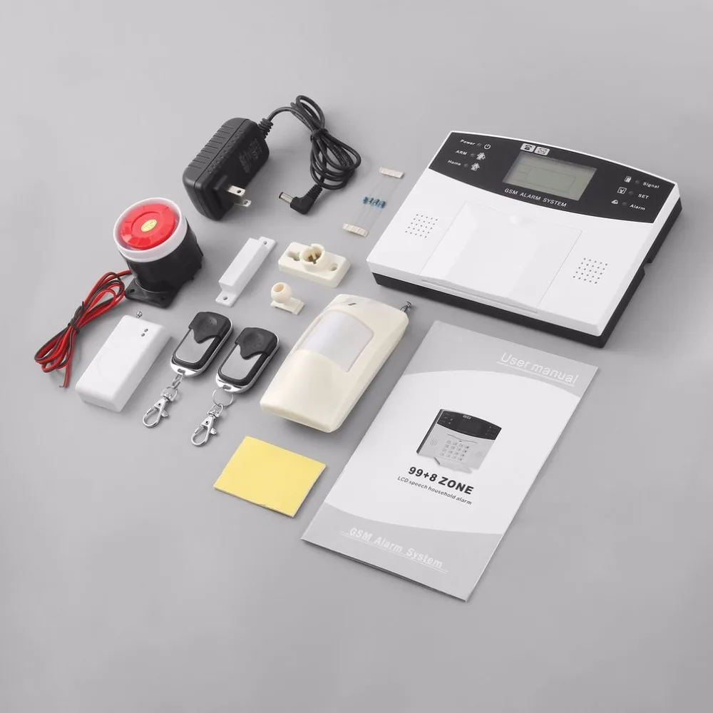 

GSM SMS Home Burglar Security Alarm System Wireless PIR Detector Sensor 8 Wired 99 Wireless Defense Zones LCD Display
