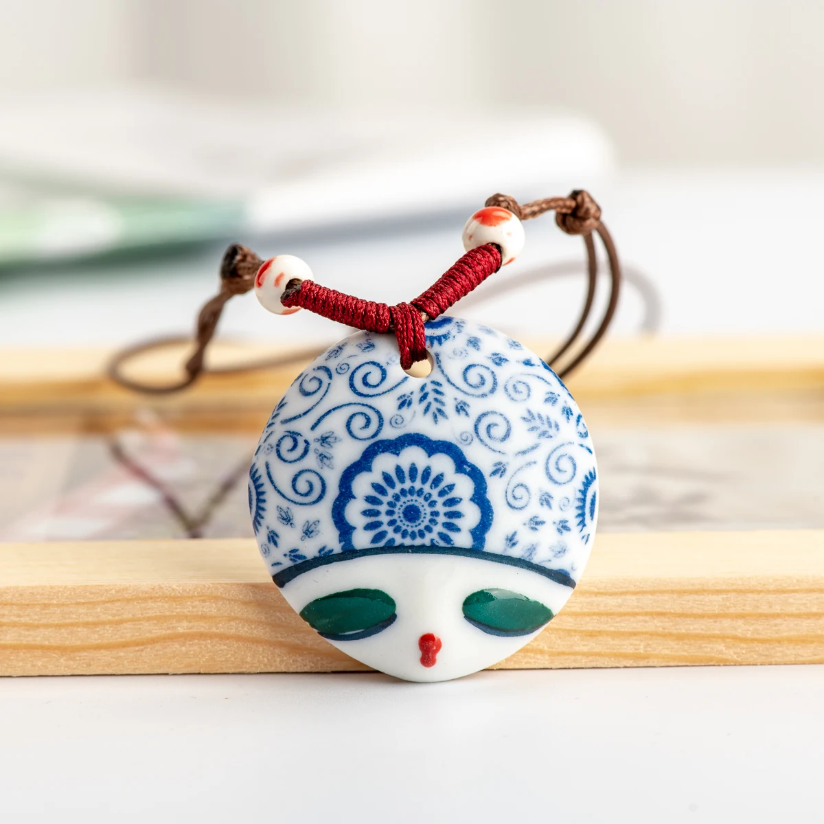 Китай керамические девушки лицо Кулон Ретро стиль artware винтажные керамические бусины женские ожерелья# IY374
