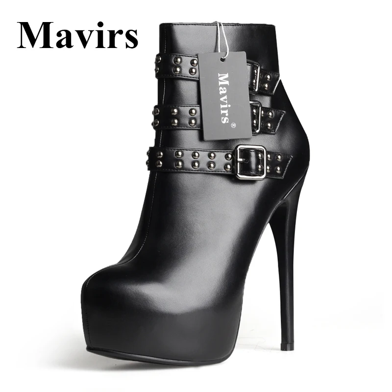 MAVIRS New Round Toe Patent Leather Platform font b Women b font Ankle Boots Winter Rivet