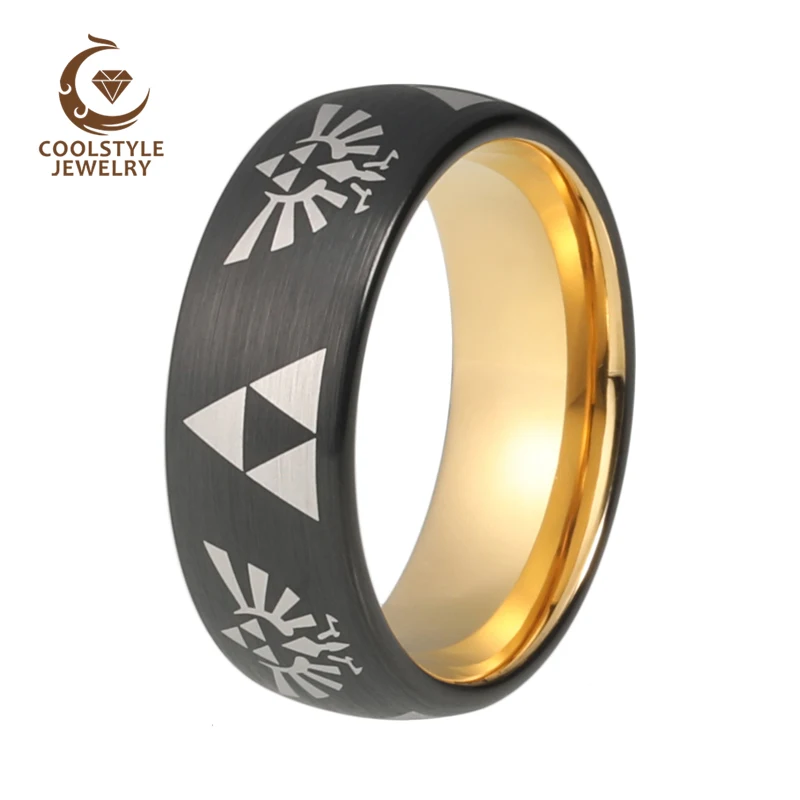 USA 8mm Gold Color Legend of Zelda Men's Black Tungsten Carbide Wedding