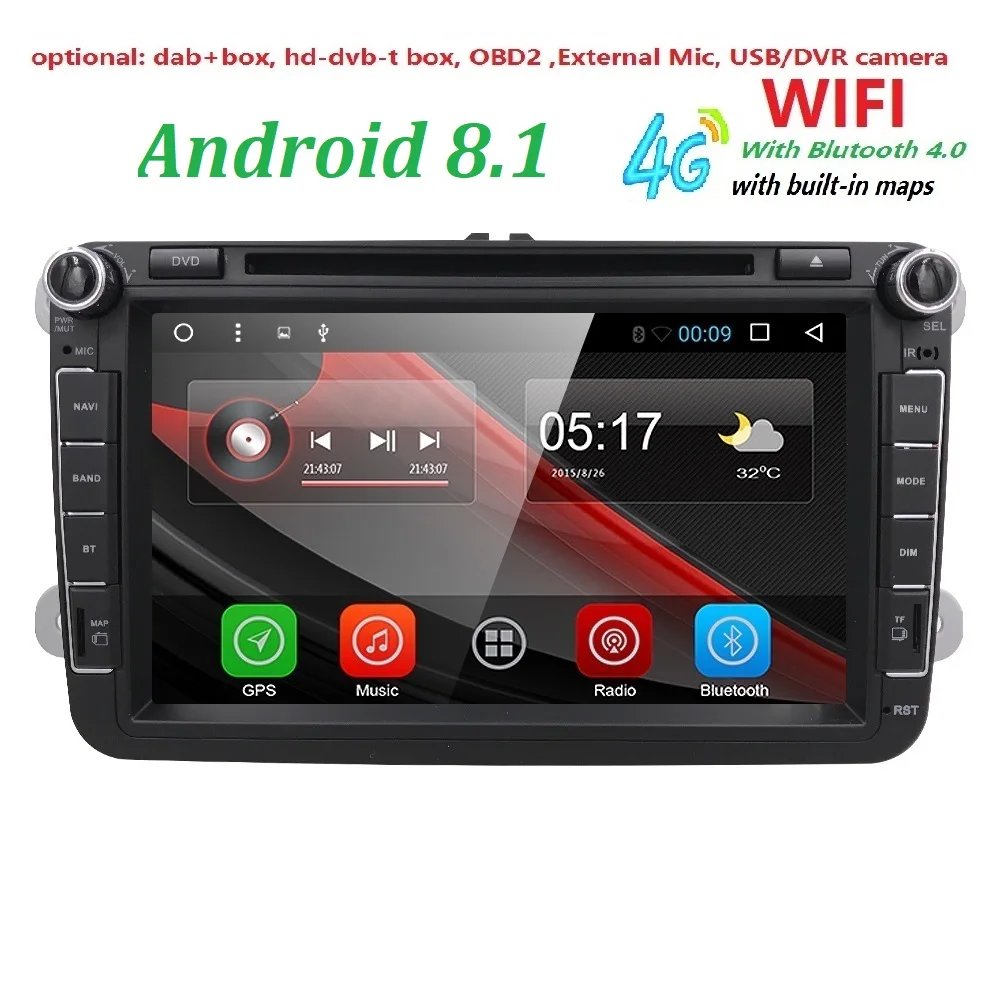 

8''2Din Android8.1 Car Audio DVD Player GPS For VW GOLF 6 Polo Bora JETTA PASSAT B6 Tiguan SKODA OCTAVIA 4G WIFI OBD DAB+SWC MAP