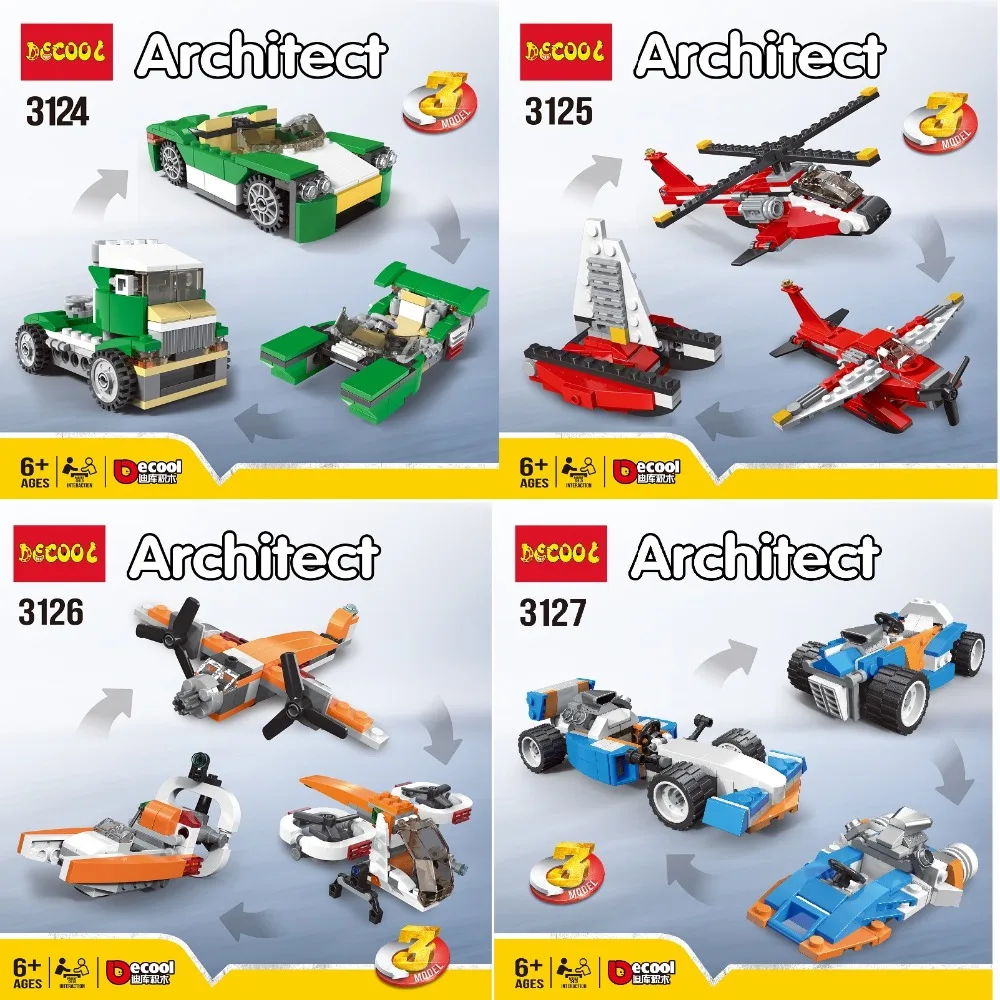 

DECOOL 3124-3127 city Transport F1 car Helicopter Jet track aircraft toy Building Blocks for minifigure legoing creator 31072