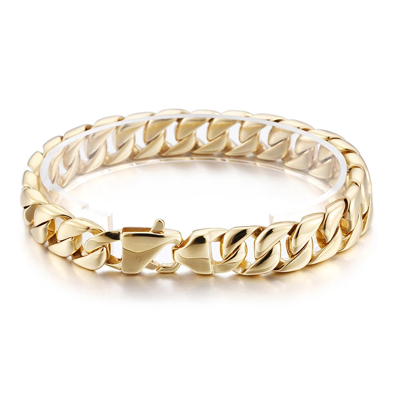 

23cm (9 inch) 12mm Gold Fashion Stainless Steel Cuban curb Link Chain Bracelet Women Mens Jewlery silve / gold