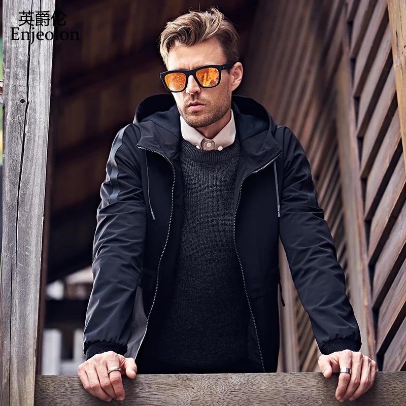 

Enjeolon brand 2018 new casual hooded jackets coat men solid Mens plus size S 3XL coats clothing stand collar Men clothes JK0418
