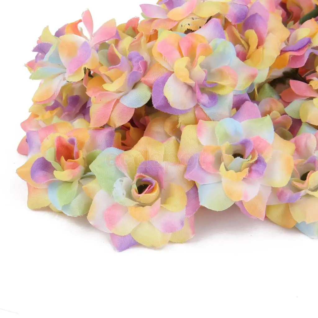 

50x Artificial Silk Rose Flowers Heads Wedding Party Decoration Rainbow