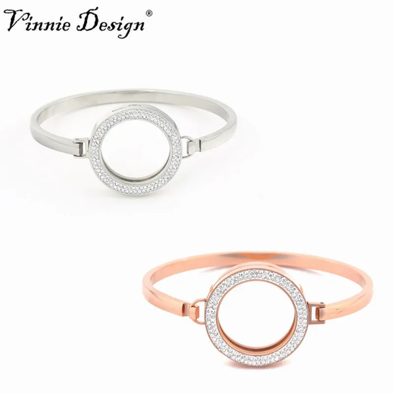 

Vinnie Design Stainless Steel Cuff Bracelets&Bangles for 25mm Coin Disc 7cm Diameter Crystal Bangle Pulseras Mujer 10pcs/lot