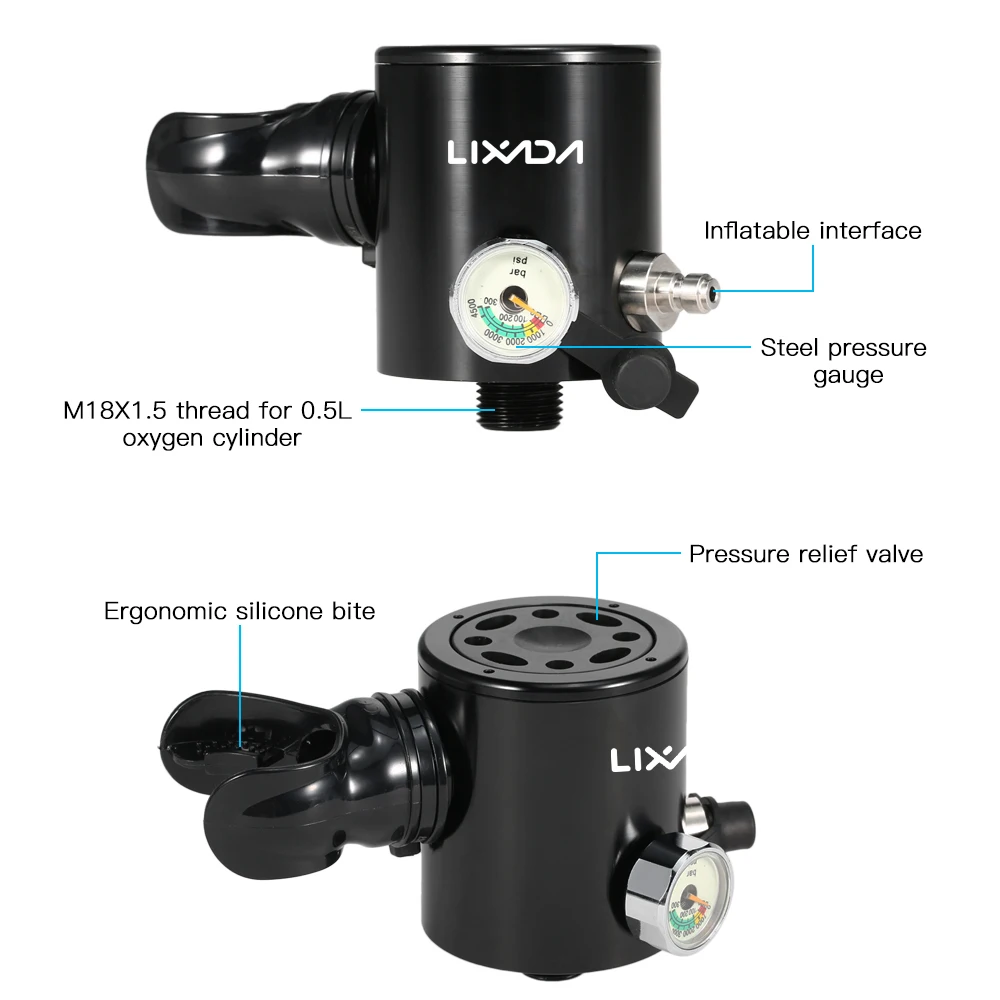LIXADA кислородная головка цилиндра для M18X1.5 0.5L кислородный цилиндр респиратор для Акваланга часть Дайвинг регулятор Сапун с манометром