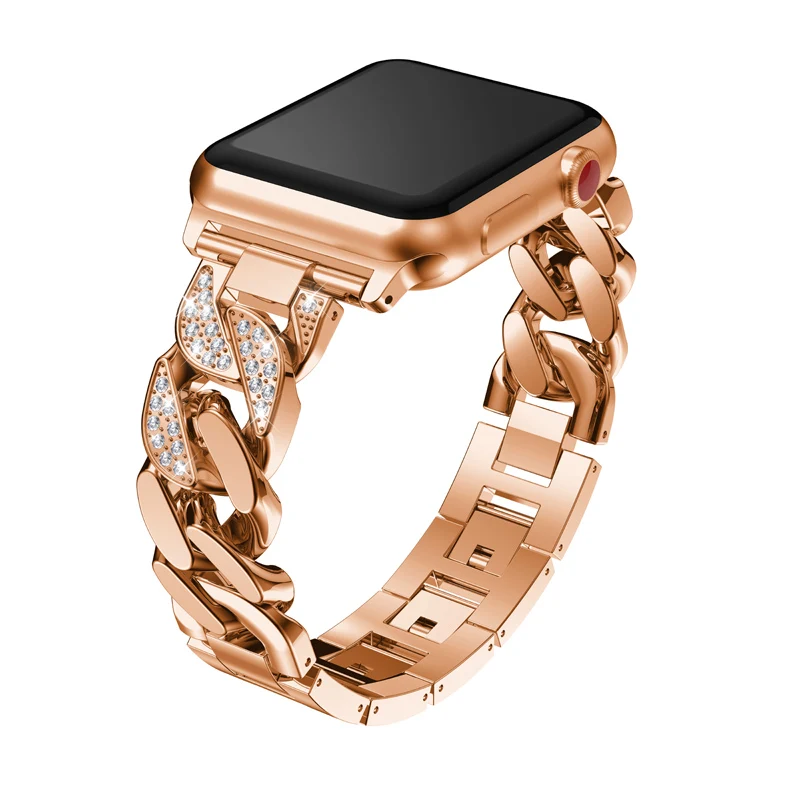 Для женщин Diamond браслет из звеньев для Apple Watch группа 44 мм 40 42 38 ковбойские цепи ремешок iwatch 4 3 2 1 наручные часы