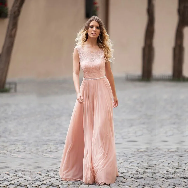 On Sale 2016 Sheer Lace Wedding Guest Dress Sleeveless Chiffon