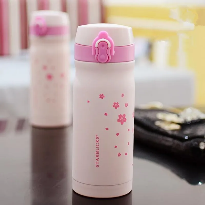 

Thermos Pink sakura Water cup stainless steel thermos for woman Stainless steel Bottle cherry blossoms bounce thermos #