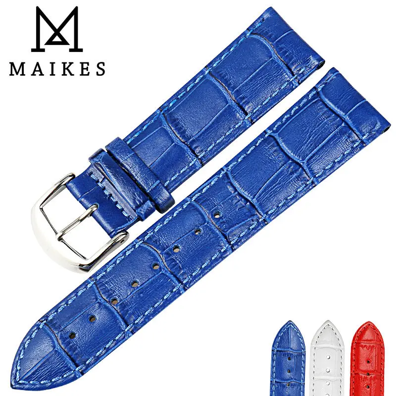 Ремешок для часов MAIKES из натуральной кожи брендовый синий браслет наручных 16 мм 18