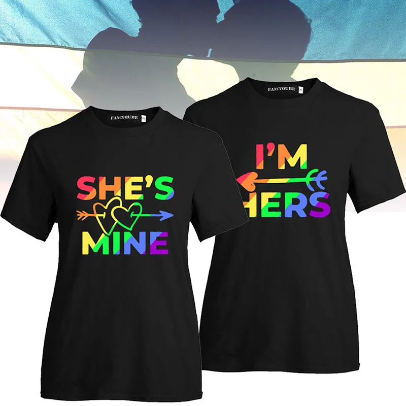 Футболка с надписью I'm Her SHE IS MINE для женщин футболка коротким рукавом Для