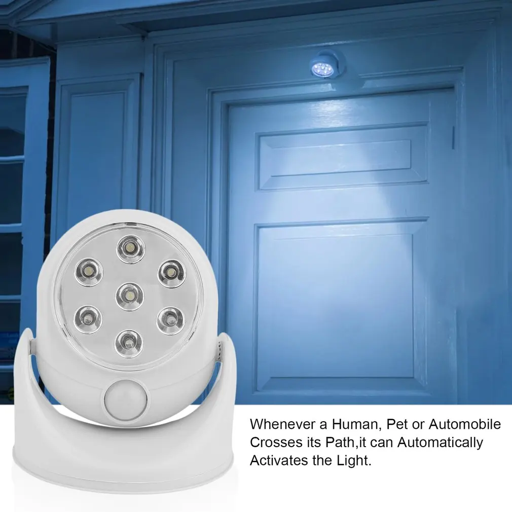 

6V 7 LEDs Cordless Motion Activated Sensor Light Lamp 360 Degree Rotation Wall Lamps White Porch Lights Indoor Outdoor Lighting