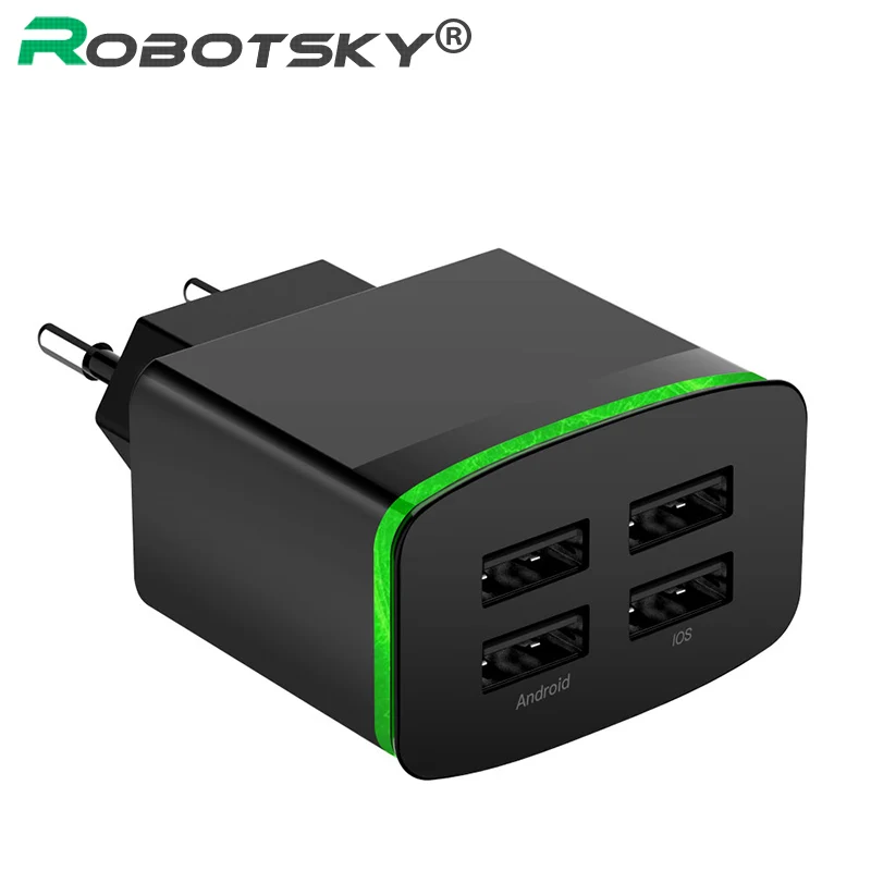 

4 USB Phone Charger for Mobile Tablet Mp3 5V 4A USB Charge Adapter Travel Wall Charger Adapter With LED Light Charging
