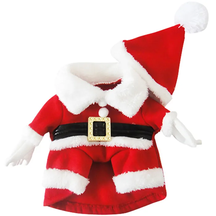 Милая Одежда для животных с капюшоном, Рождественская собака, Санта Клаус, осенне-зимняя верхняя одежда, куртка, пальто, флисовый теплый комбинезон для щенков, маленьких собак - Цвет: Красный
