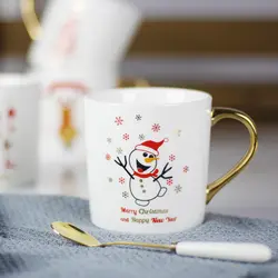 12 унций смешно Уникальный Christma Санта Клаус узор Керамика Кофе кружка с золотая ручка подарки фарфоровая кружка для чая молока для детей