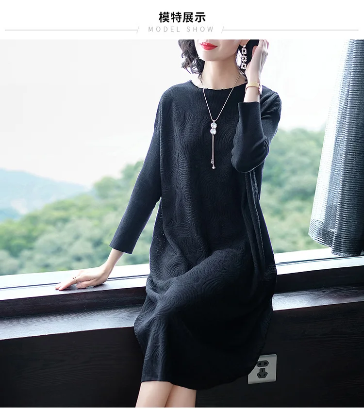 Knit dress female autumn and winter new Korean casual elegant long Dress solid color O-neck long sleeve over knee dresses