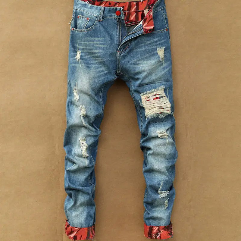 Осенние новые ретро джинсы мужские дырявые брюки длиной до щиколотки хлопковые джинсовые брюки мужские большие размеры высокого качества