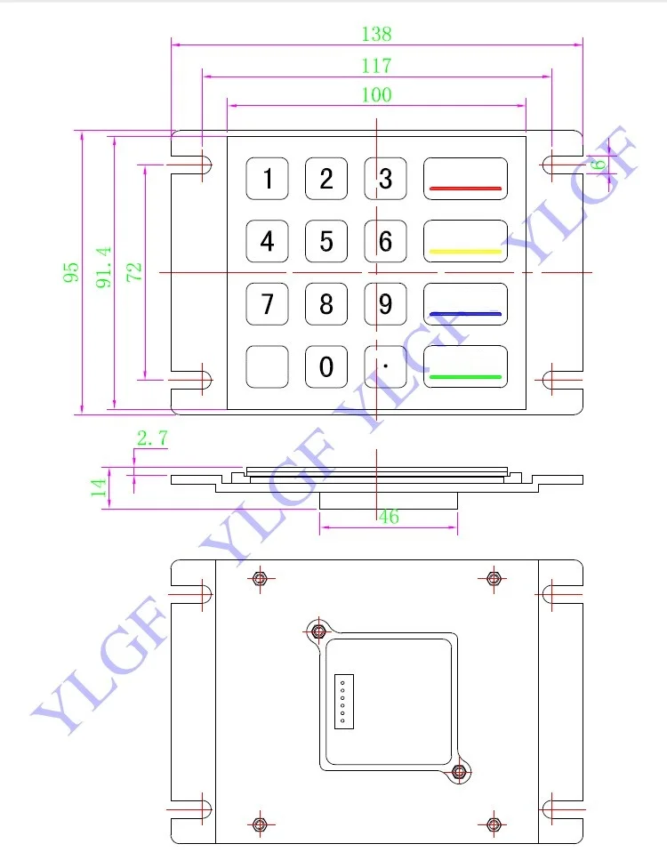 Металлическая клавиатура, интерфейс PS/2 YLGF HS91-S16 16 Ключ Водонепроницаемый(IP65), пыль, антивандальный встроенный клавиатура