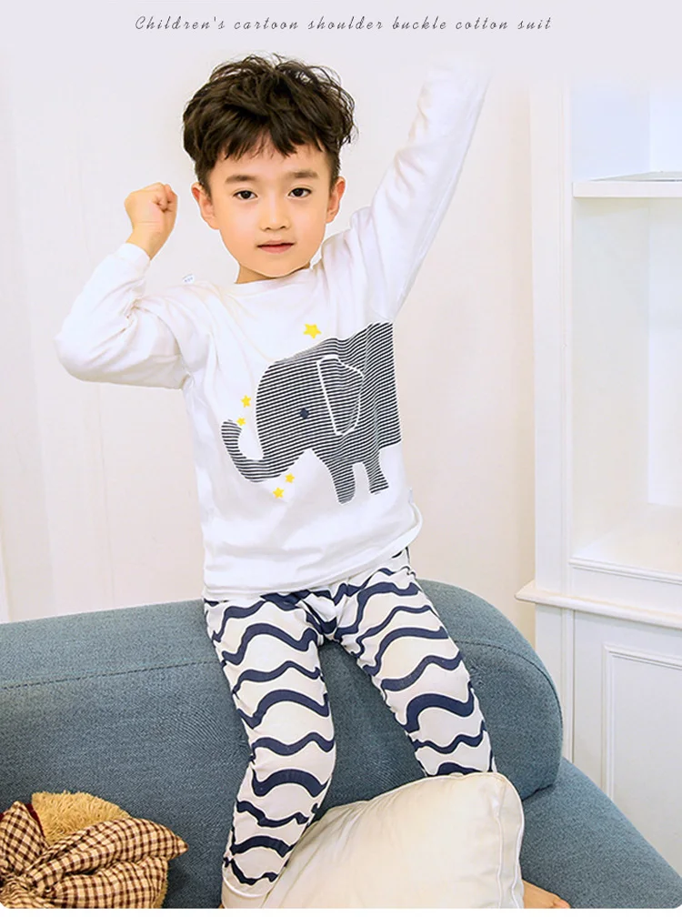 От 2 до 5 лет, Детские пижамные комплекты хлопковый пижамный комплект пижамы для мальчиков и девочек топы с длинными рукавами+ штаны Нижнее белье из 2 предметов кальсоны для детей