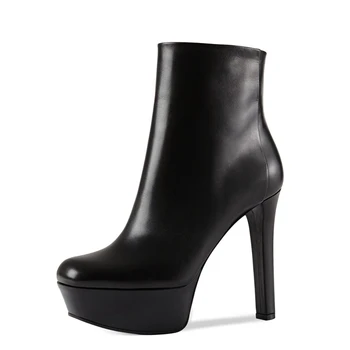 

Autumn Fashion Chelsea Boots 2020 New High Heel Boots Zipper Women Round Toe Genuine Leather Boots Black Shoes TL-A0144