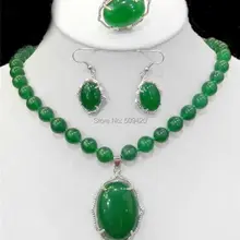 > Натуральный очаровательный зеленый Нефритовое ожерелье кольцо набор бижутерии из серег