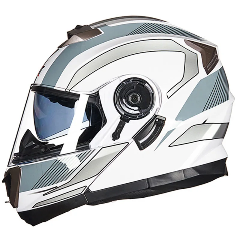 GXT зимний модульный мотоциклетный шлем Vcoros Анти-туман солнцезащитный козырек флип-ап гоночный мото rbike шлем Мужской Полный лицевой Мото шлем - Цвет: White silver