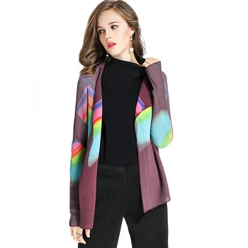

Women Pleats New Stripe Gradient Print Jacket Loose Sunscreen Cardigan Thin Coat