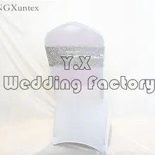 Серебряный Цвет на стул, расшитая пайетками; Band стул створки для украшение для свадьбы