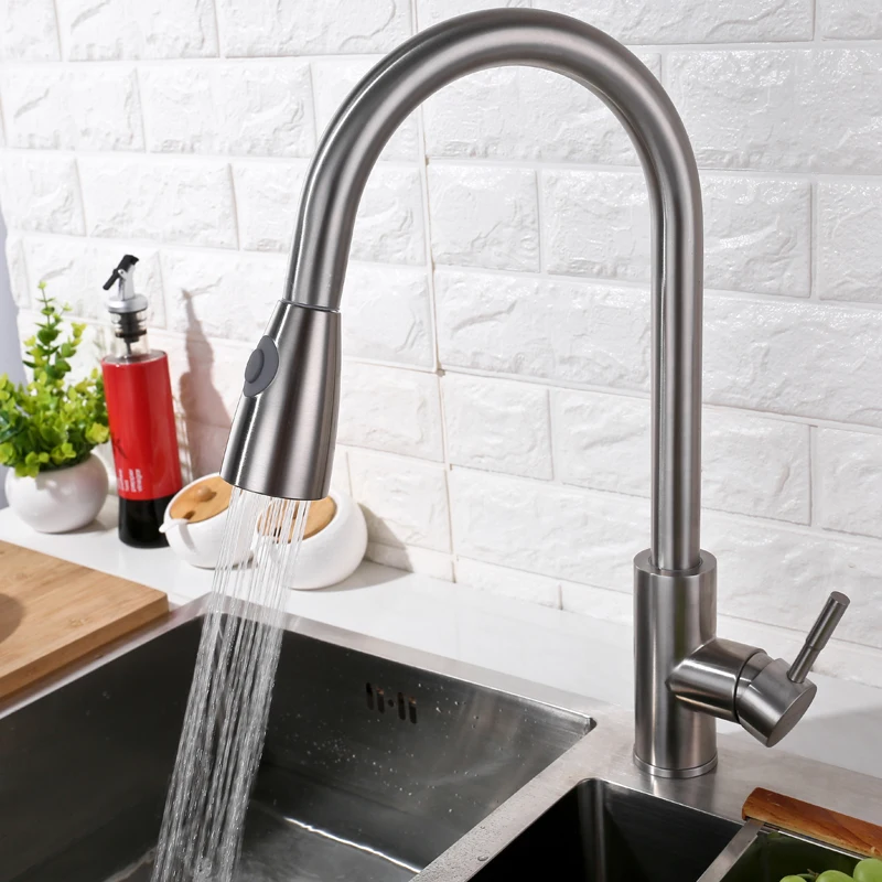 IVRICH SUS304 Stainless Pull Down Kitchen Faucet Dual Mode switchable Spout kitchen mixer pull out Sink kitchen tap VR0413
