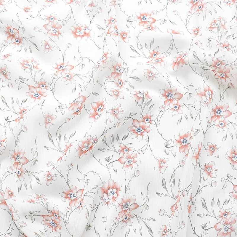 

2019 new silk silk chiffon fabrics summer printed fabrics white background small floral soft high-grade