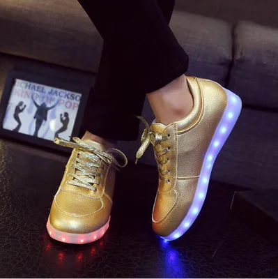 Размеры 35-44; обувь унисекс для взрослых; женская и мужская обувь на плоской платформе; женская обувь с подсветкой и светильник; тапочки с подсветкой - Цвет: A81-Gold2
