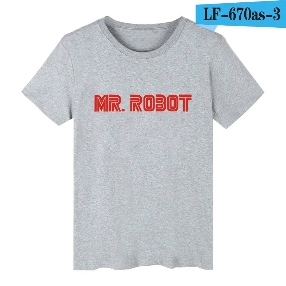 LUCKYFRIDAYF MR футболка с роботом летняя футболка MR Robot футболка с роботом Homme мужская футболка в стиле хип-хоп MR Robot футболка с надписью Fsociety одежда - Цвет: gray