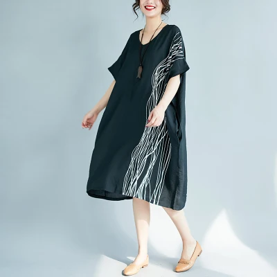 

CHUNLI Large size 2019 Women`s Soft Linen Fit Summer Dress 1015