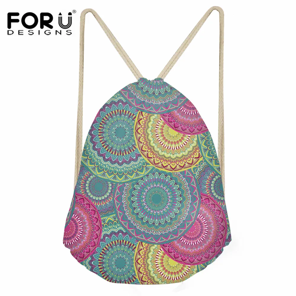 FORUDESIGNS/богемный узор Мандала мода Drawstring сумка для обувь девочек повседневное строка рюкзак полиэстер пляжная Cinch Sack