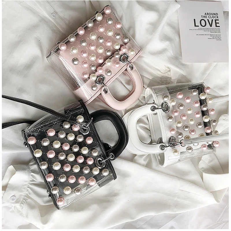 

Summer Lady Grace 2019 New Tote Bag Girl Transparent Pearl Crossbody Bag Fashion Small Handbag Flap Women's Clear Messenger Bag