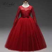 PEORCHID/красное кружевное платье с цветочным узором для девочек, Abiti Prima Comunione, дешевое вечернее платье для девочек, бальное платье для свадьбы