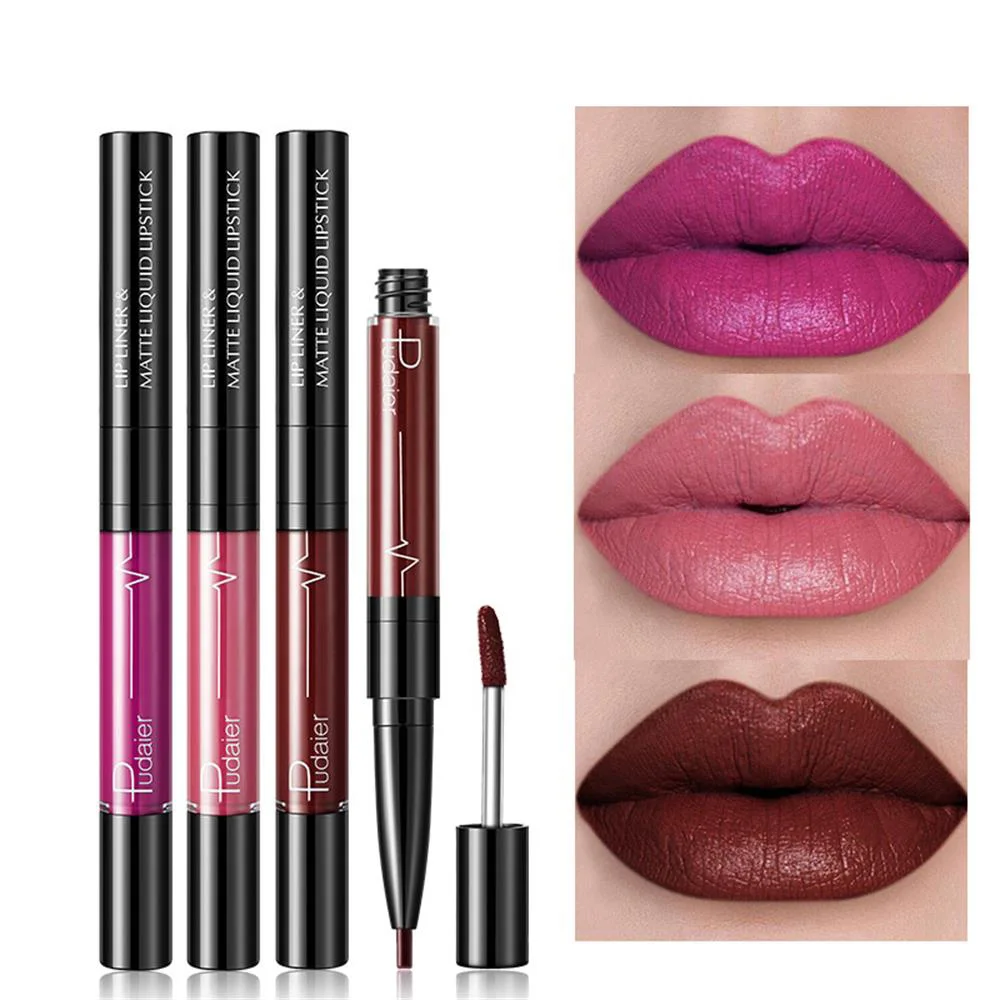 

2 In 1 Matte Liquid Lipstick + Lip Liner Lips Makeup Matt Velvet Lip Gloss Cosmetics Moisturizer Lipgloss Mate Lipliner Pencil