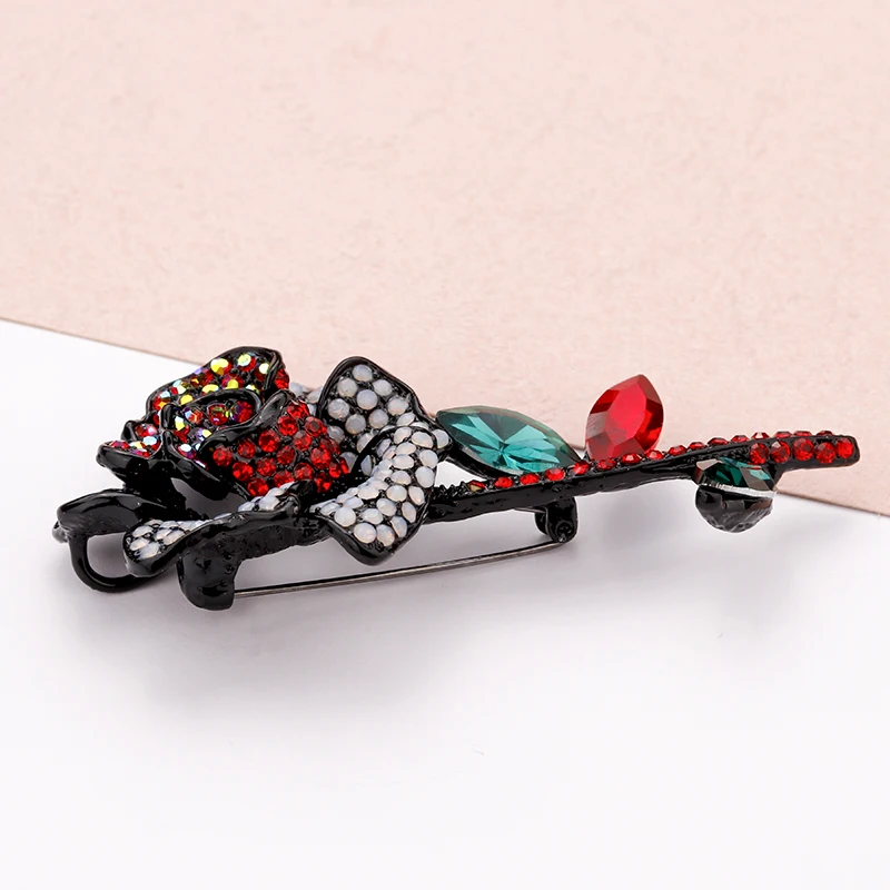 ALLYES Rose Flower Brooch Female Jewelry Elegant Beautiful Party Weeding Vintage Crystal Large Brooches For Women Girls Gift Fashion Jewelry