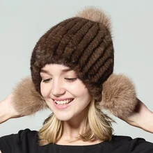 A real mink knit hat real fur hats for women winter hat for brand women winter cap fur Russian women's winter hats Fox ball cap winter genuine fox fur hats for women winter luxury real raccoon fur hat new luxury trapper caps russian style bombers hat