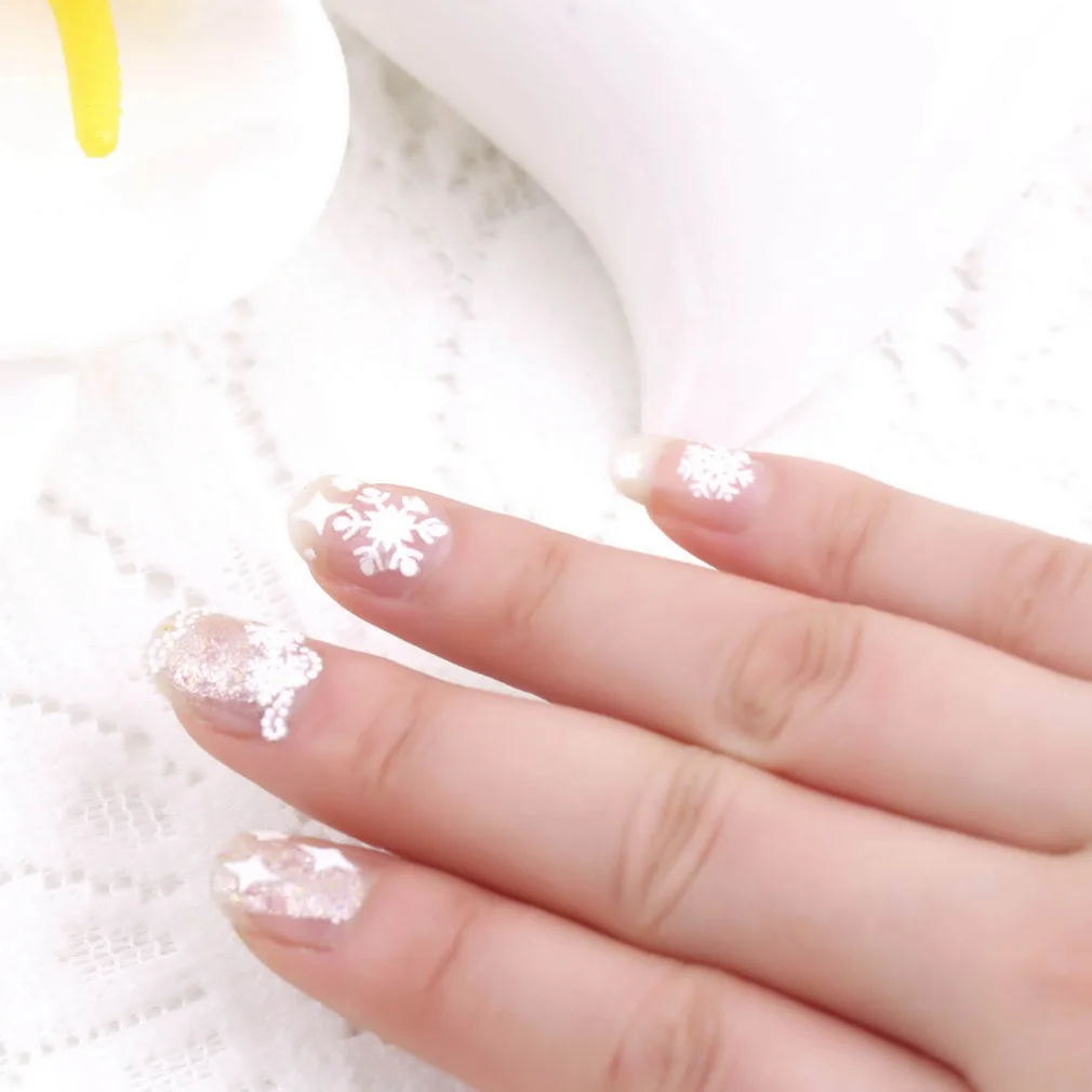 6 Sheets 3D white Nail Art Stickers Snowflake Decal Metal Sticker