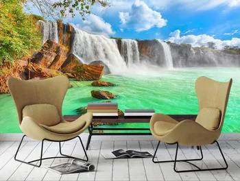 

Custom 3d wallpapers Blue sky white clouds waterfall TV wall 3d wall murals wallpapers for living room