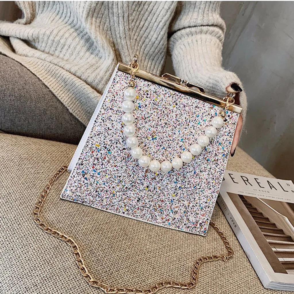 

xiniu Original design female package 2019 new trend of Pearl Weaving fashion box mini square package simple shoulder bag #0507