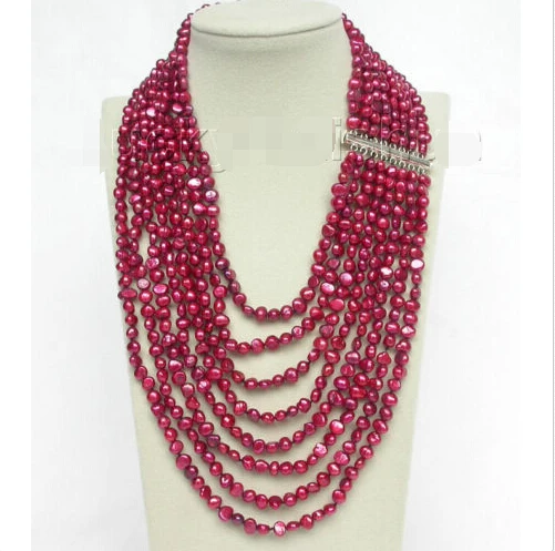 

17"-24" 8row baroque wine red pearls necklace 925 silver clasp j8752 Noble style Natural Fine jewe FREE SHIPPING