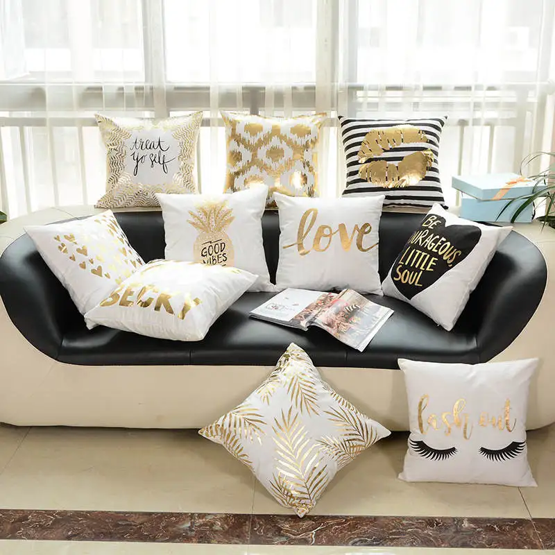 

Soft Bronzing Silver Cushion Cover Gold Printed Pillow Cover Decorative Pillow Case Sofa Seat Car Pillowcase B1